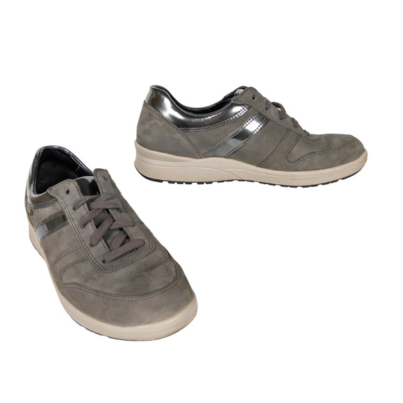 MEPHISTO Grey Rebeca Leather Runoff Air-Jet Lace Up Sneakers Women's 7 - Picture 1 of 9